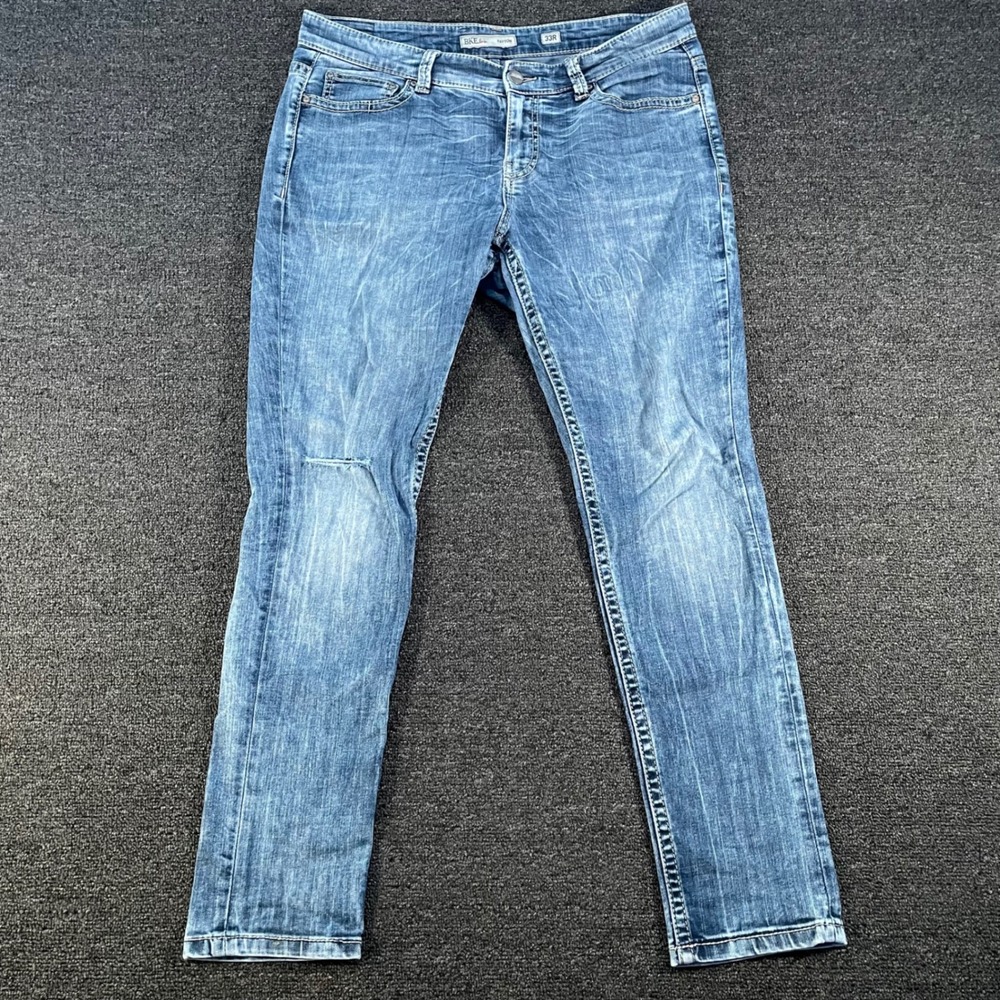 BKE Payton Straight Leg Jeans Womens 33R Blue Good Distressed Mid Rise Stretch